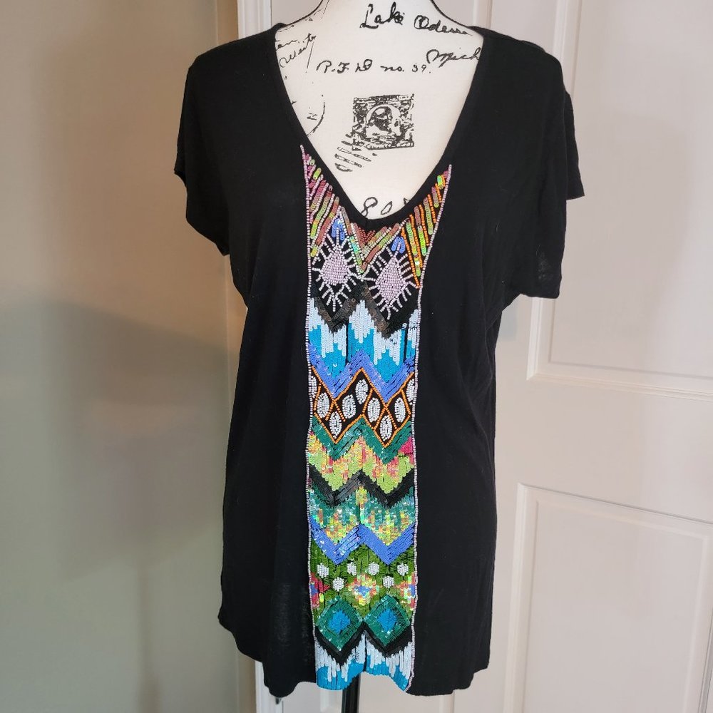 Embellished, Beaded V neck Top L